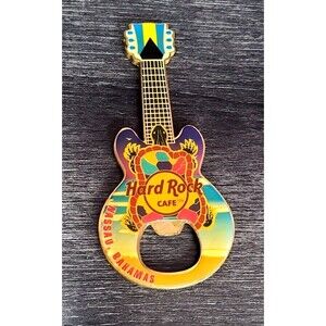 Hard Rock Cafe Nassau, Bahamas Guitar Bottle Opener Magnet -Colorful Turtle Flag